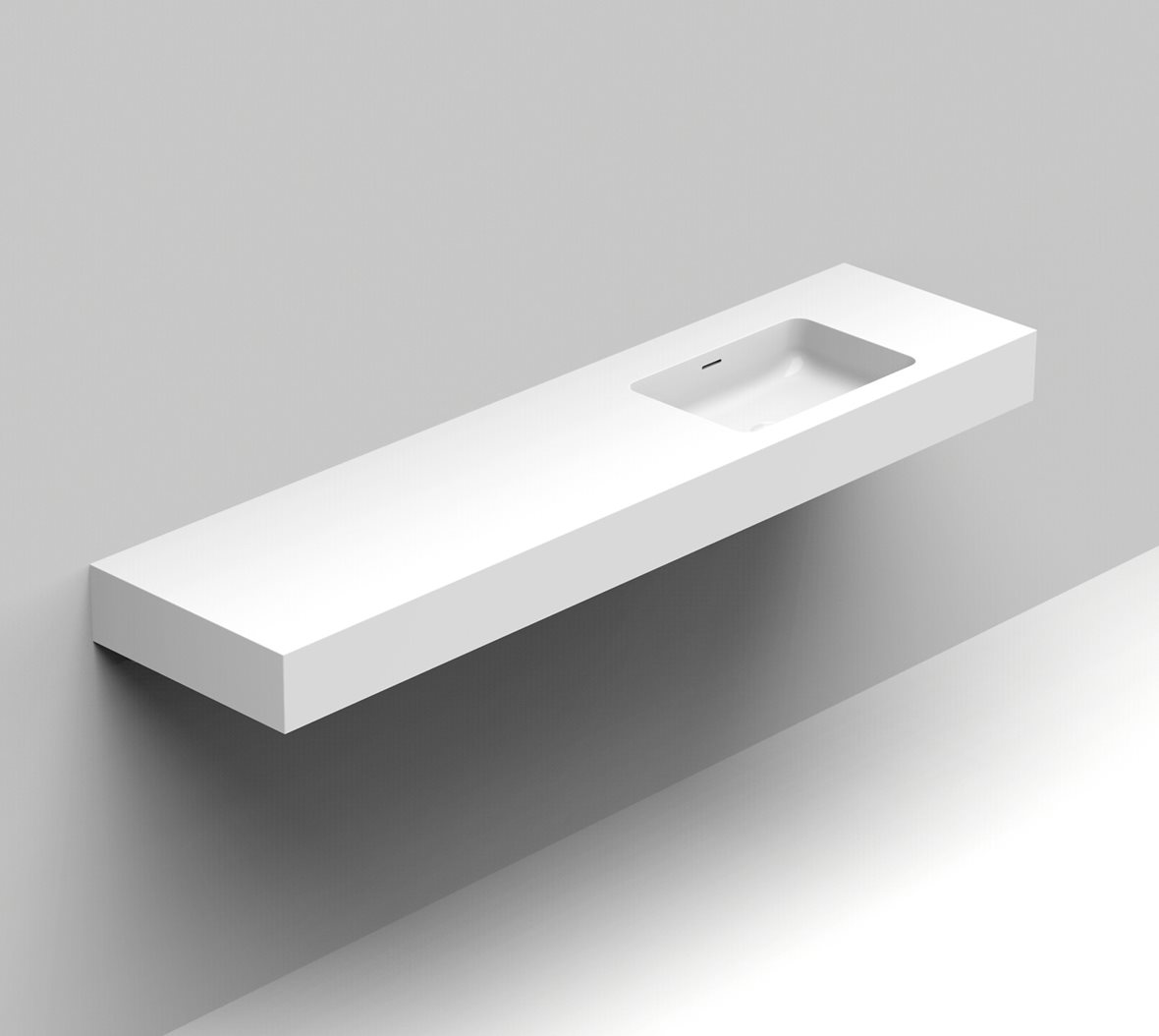 Balteco Standard mittatilausallastasot seinään asennettava mittatilaus pesuallas 180,1-200X50X15 cm mattavalkoinen kivikomposiitti kulho oikealla etu-