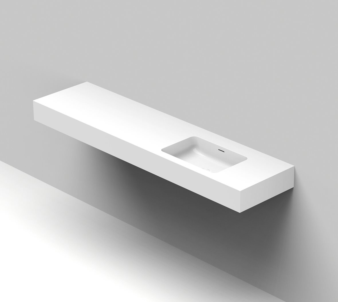 Balteco Standard mittatilausallastasot seinään asennettava mittatilaus pesuallas 180,1-200X50X15 cm mattavalkoinen kivikomposiitti kulho oikealla etu-