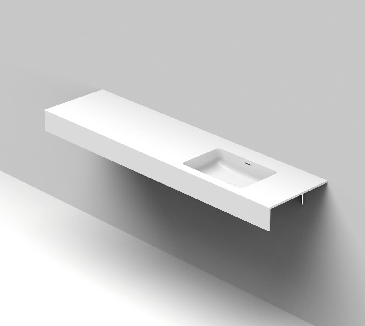 Balteco Standard mittatilausallastasot seinään asennettava mittatilaus pesuallas 180,1-200X50X15 cm mattavalkoinen kivikomposiitti kulho oikealla etur