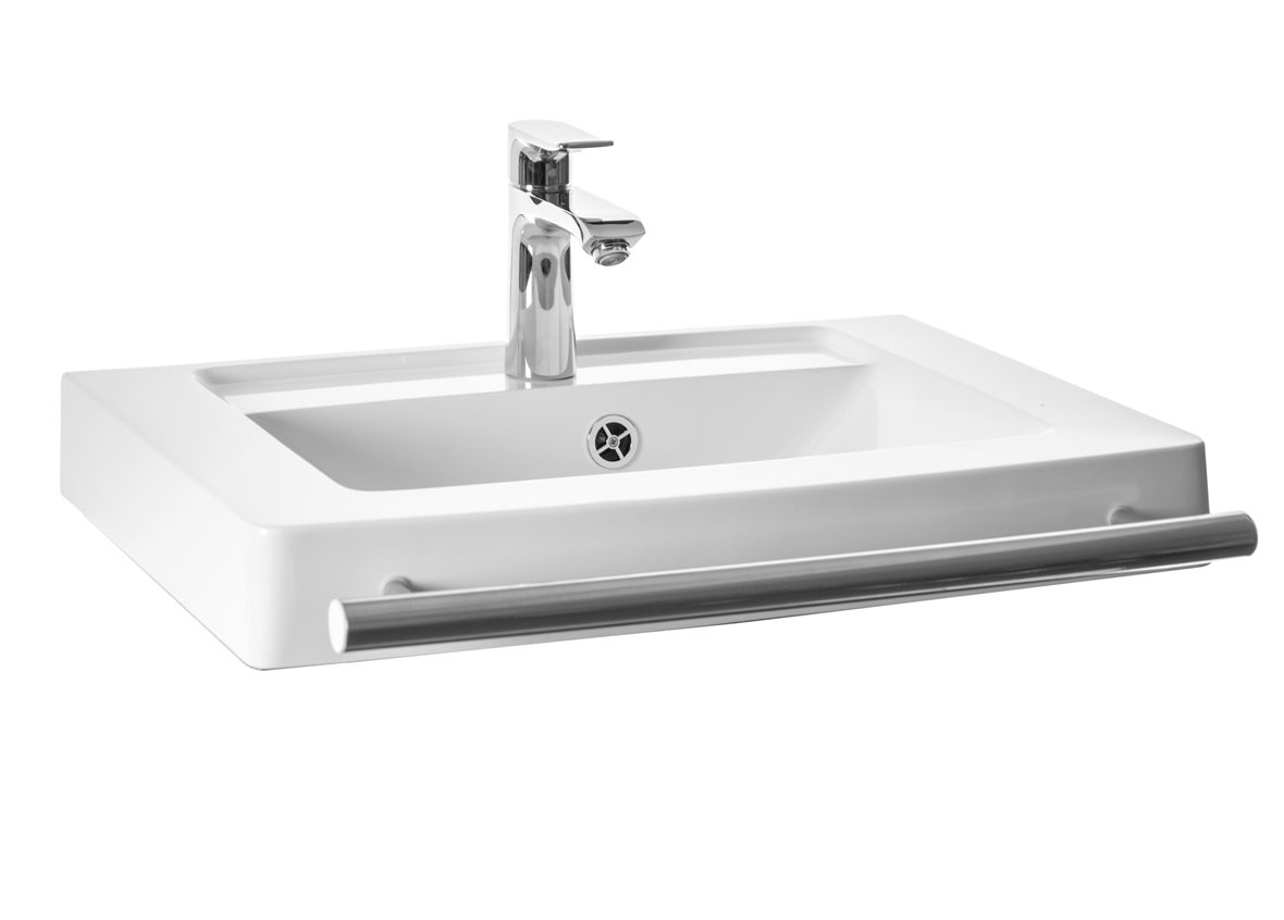 Liikkuva+ Prime seinään asennettava pesuallas tukikaiteella 62X47,3X14 cm harmaa/valkoinen valumarmori antibakteerinen kiiltävä harmaa