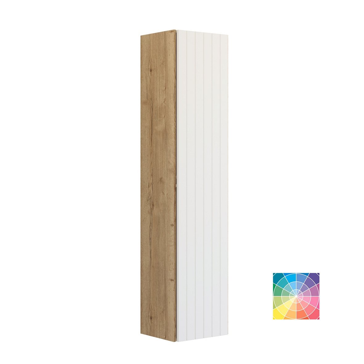Dansani Luna Vintage C korkea kaappi 40x176x35 cm uritettu luonnontammi/valinnainen väri 1 ovi ilman vetimiä saranat oikealla