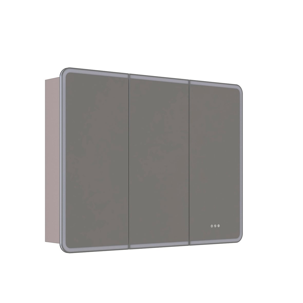 Dansani Luna Radience valaisinpeilikaappi 120x90x16,5 cm soft stone matta kumilakka 3 ovea päävalaistus pistorasia oikealla