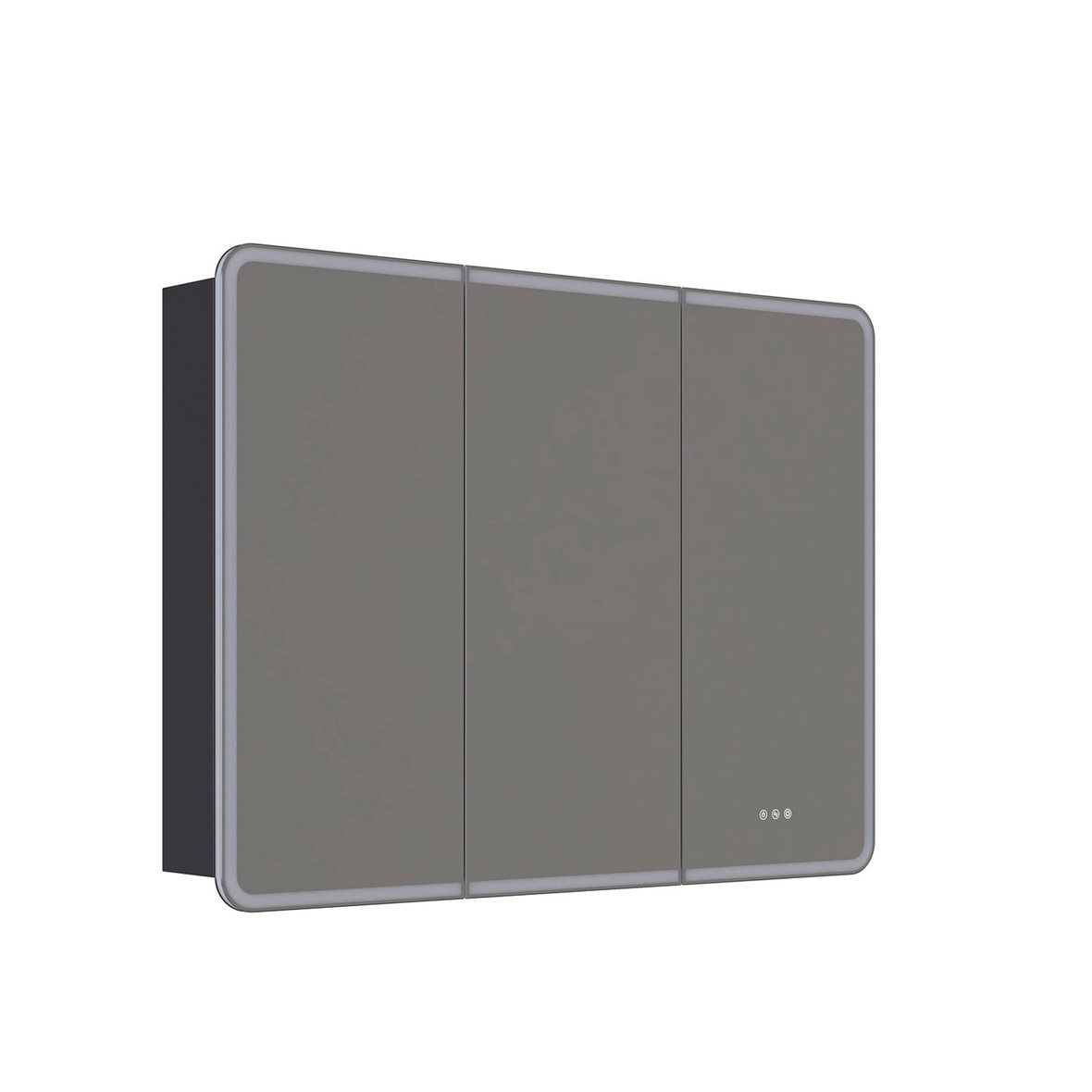 Dansani Luna Radience valaisinpeilikaappi 120x90x16,5 cm mattamusta kumilakka 3 ovea päävalaistus valaistuksenohjaus pistorasia oikealla huurtumaton