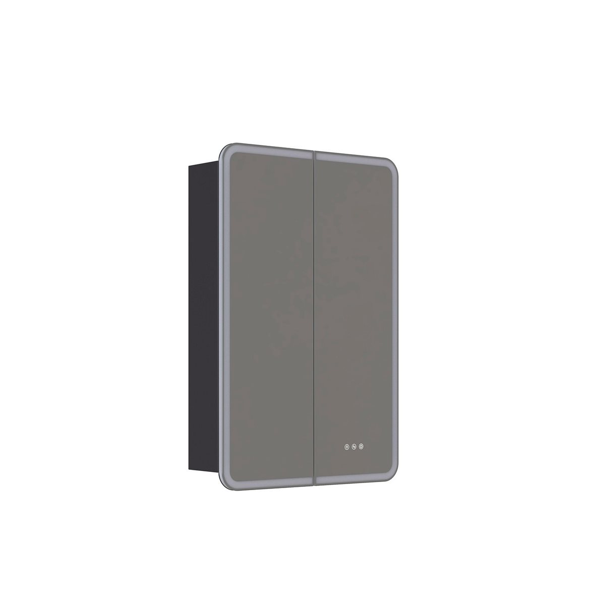 Dansani Luna Radience valaisinpeilikaappi 60x90x16,5 cm mattamusta kumilakka 2 ovea päävalaistus pistorasia oikealla