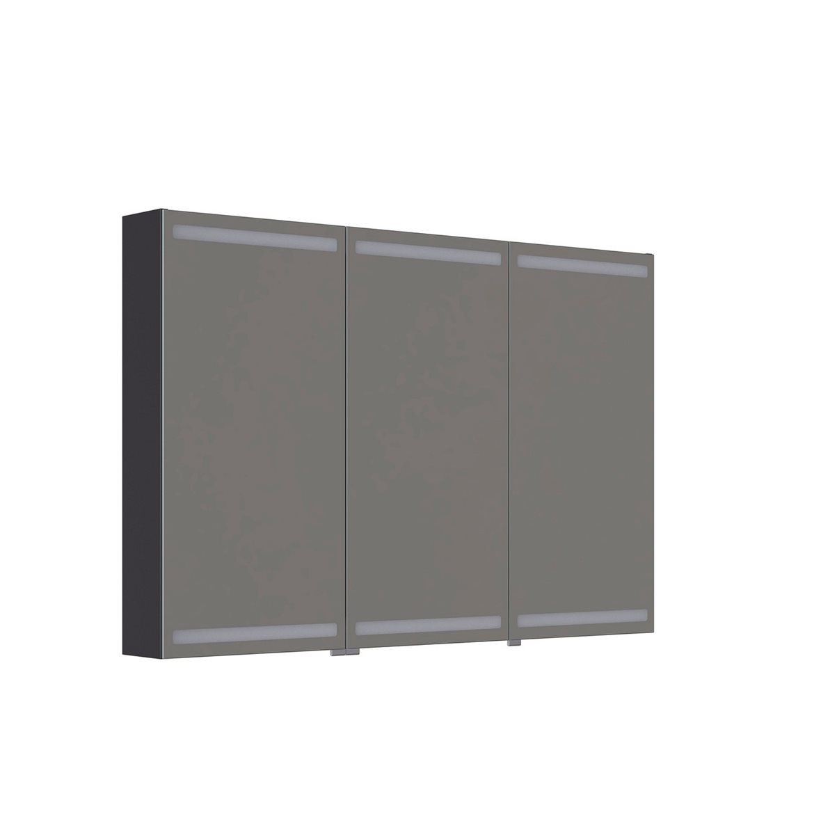 Dansani Luna Level valaisinpeilikaappi 120x80x14,5 cm mattamusta kumilakka 3 ovea päävalaistus valaistuksenohjaus pistorasia oikealla