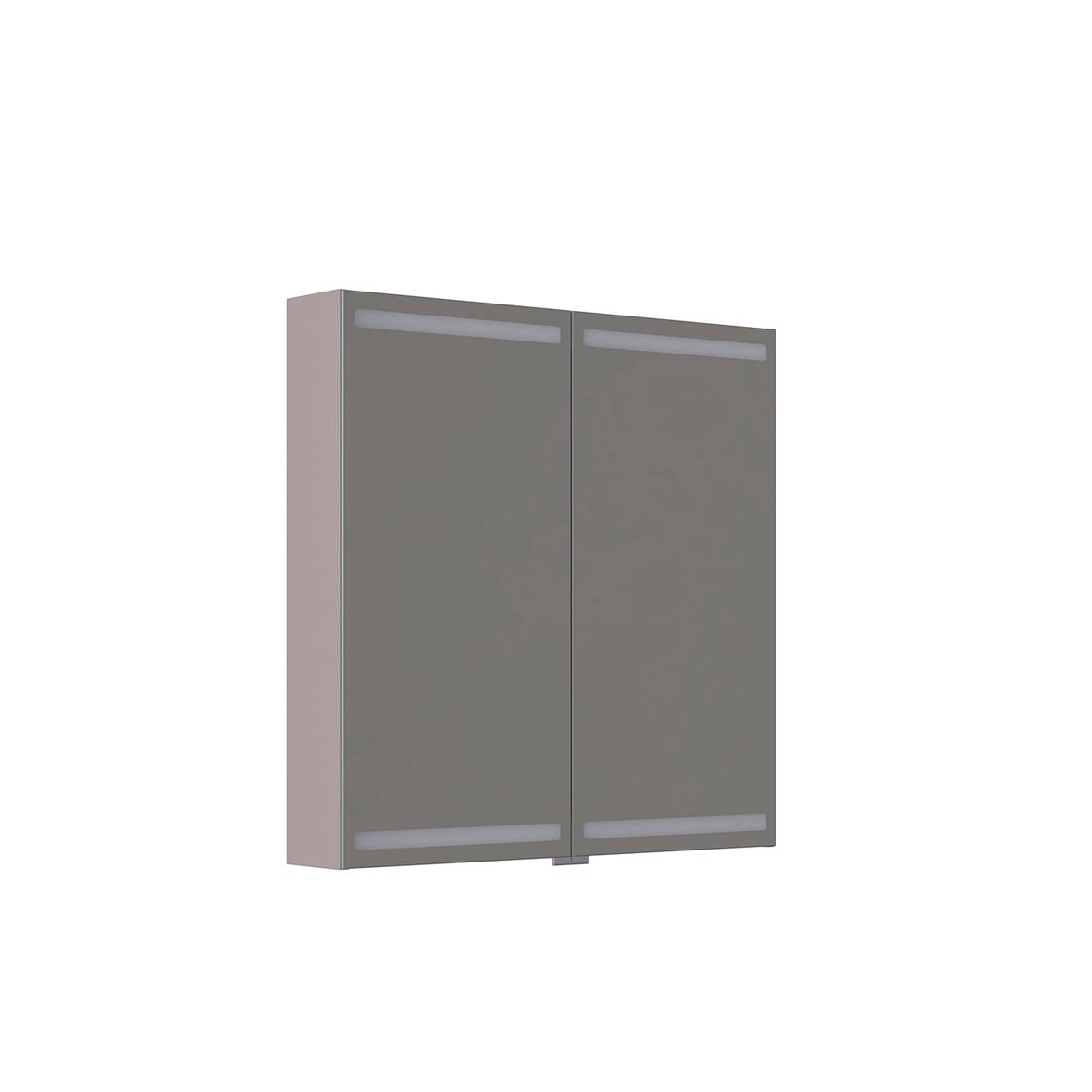 Dansani Luna Level peilikaappi 80x80x14,5 cm soft stone matta kumilakka 2 ovea päävalaistus valaistuksenohjaus pistorasia oikealla