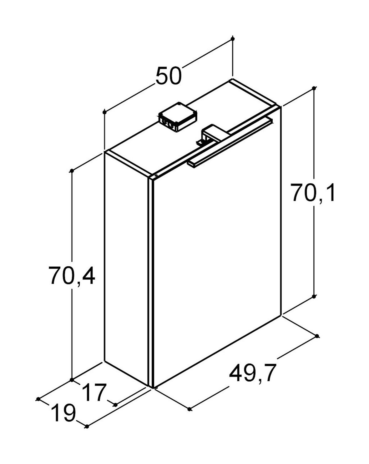 Dansani Entry valaisinpeilikaappi 50x70,4x19 cm mattavalkoinen 1 ovi ilman vetimiä päävalaistus pistorasia keskellä kaksoisjohdotus