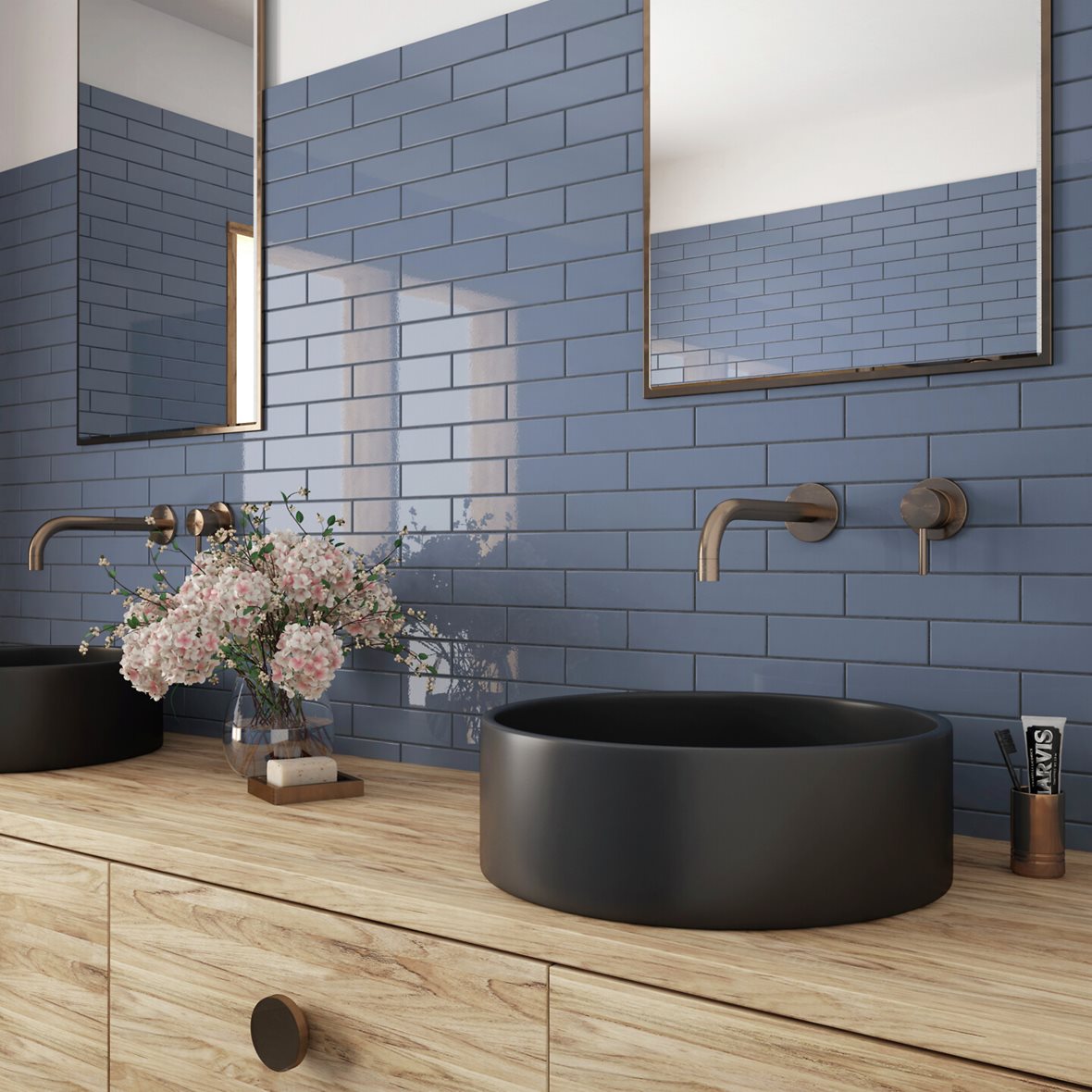 Yleiset wc-tilat, Moderni, LPC Cuba, LPC Cuba lasitettu kaakeli seinälaatta 5X20 14 laventeli tasapintainen kiiltävä keskitumma sininen yksivärinen, LPC Cuba lasitettu kaakeli seinälaatta 5X20 14 laventeli tasapintainen kiiltävä sininen yksivärinen