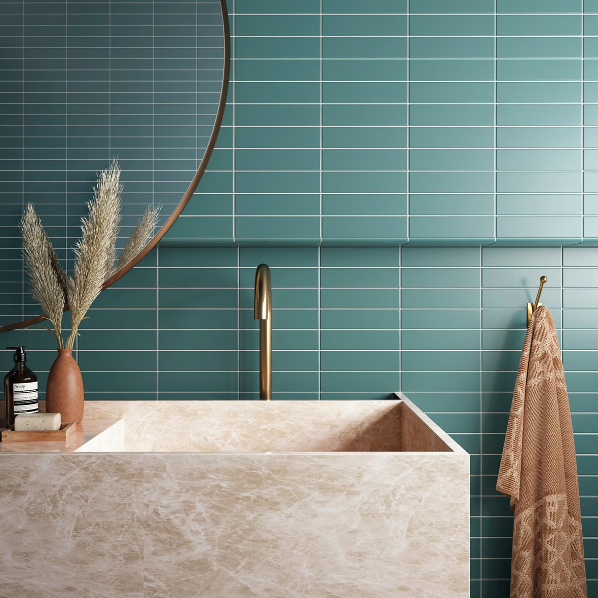 WC, Moderni, LPC Cuba, LPC Cuba lasitettu kaakeli seinälaatta 5X20 13 tyrsky tasapintainen matta tumma turkoosi yksivärinen