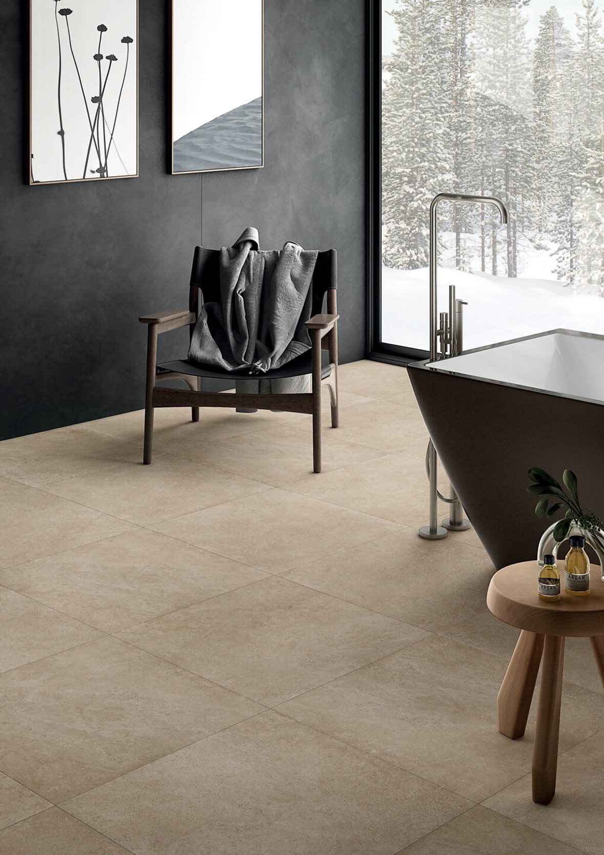 Kylpyhuone, Moderni, LPC Geo Re60, LPC Geo Re60 lasittamaton porcelanato seinälaatta lattialaatta ulkolaatta 60X60 03 Sand tasapintainen silotettu matta keskitumma ruskea kivi