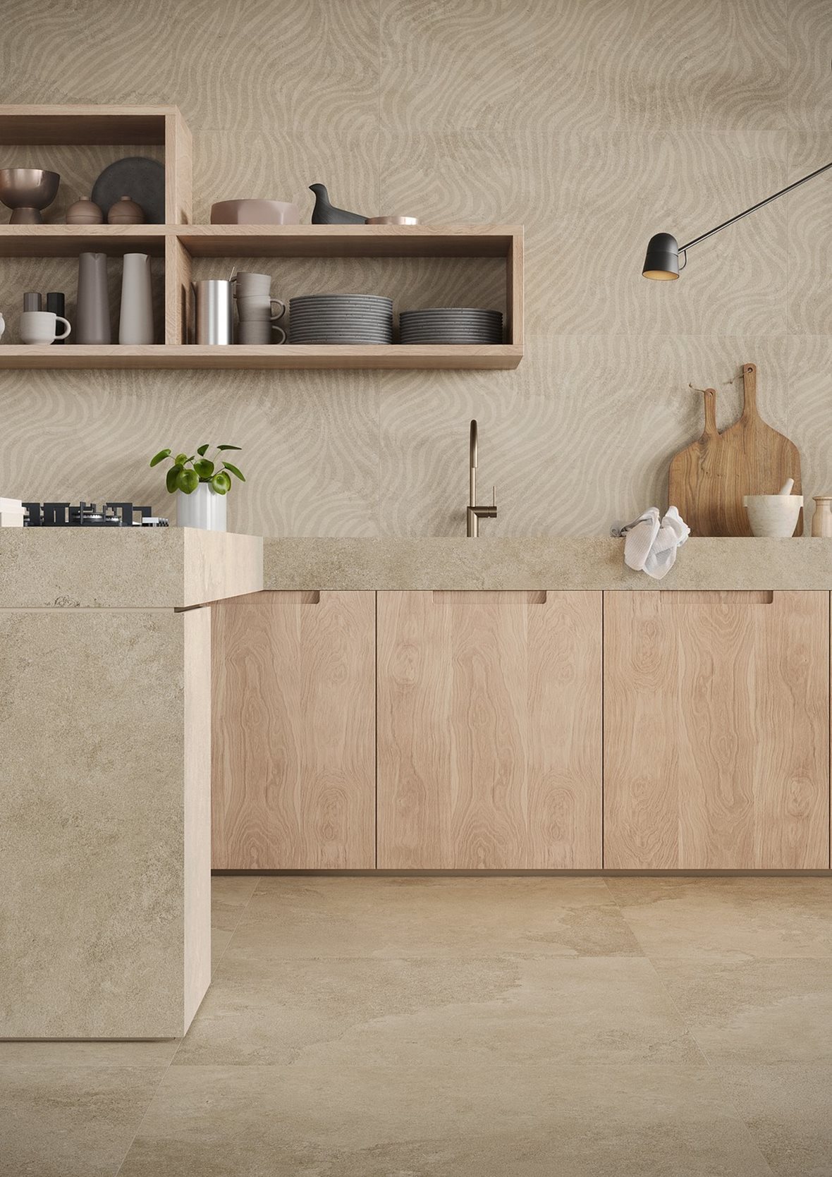Keittiö, Klassinen, LPC Odyssey, LPC Odyssey lasitettu porcelanato seinälaatta lattialaatta ulkolaatta 90X90 07 Fossil tasapintainen matta tumma beige kivi, LPC Odyssey Dekora lasitettu kuviolaatta 60X120 07 Fossil tasapintainen matta tumma beige kivi
