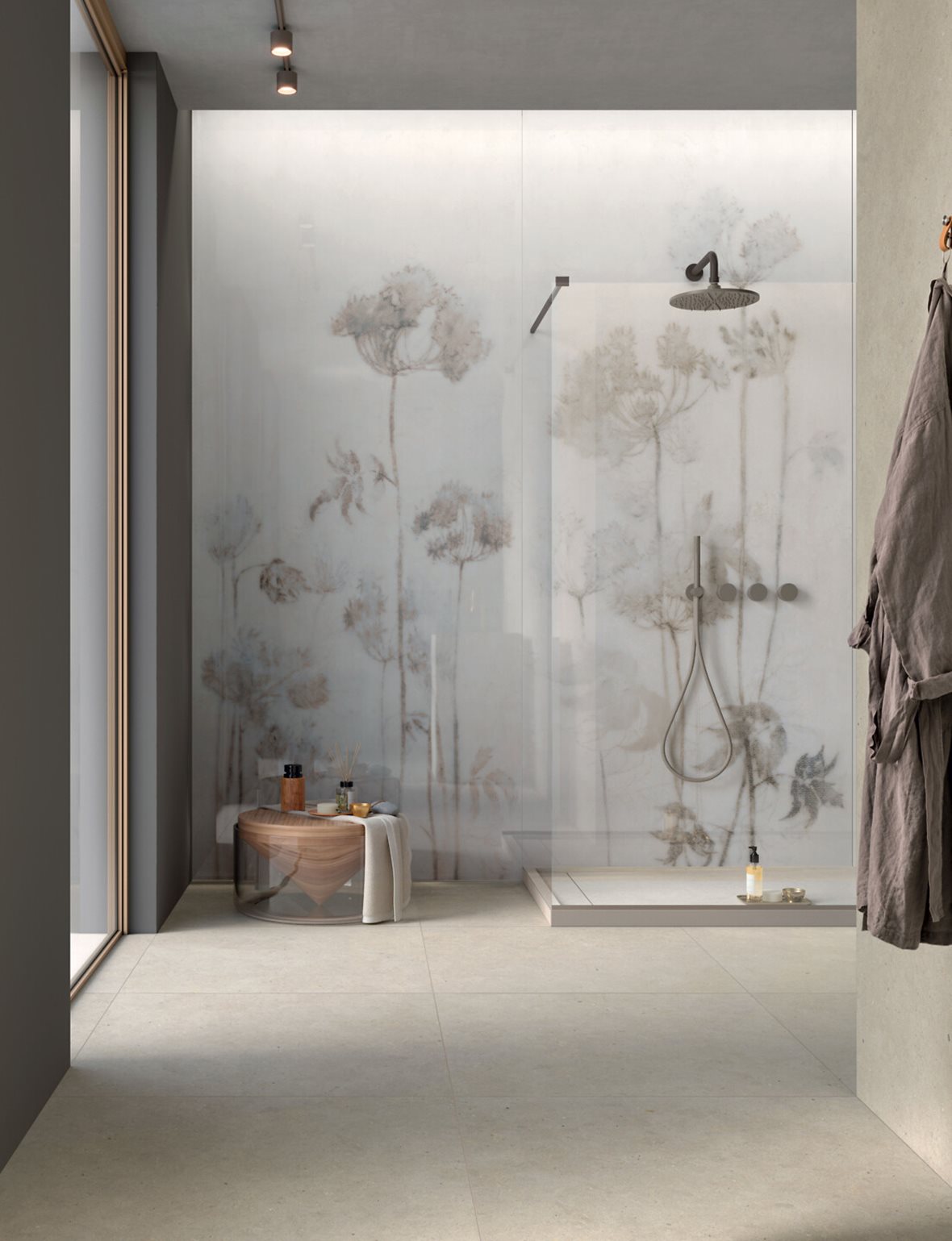 Kylpyhuone, Moderni, LPC Papier, LPC Papier lasitettu kuviolaatta 120X278 Espoir Chaud tasapintainen kiillotettu vaalea moniväri kuvioitu