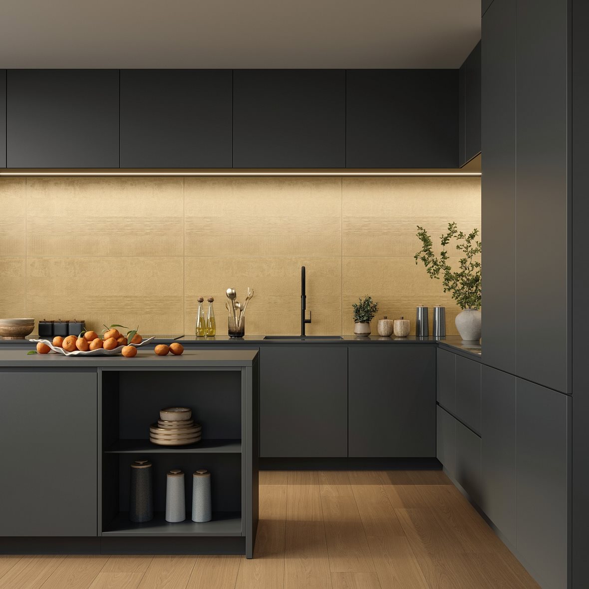 Keittiö, Klassinen, LPC Oak, LPC Oak lasitettu porcelanato seinälaatta lattialaatta ulkolaatta 20x120 06 brown tasapintainen matta keskitumma ruskea puu, LPC Paradiso, LPC Paradiso Mixtura lasitettu kuviolaatta 60X120 04 sunset kohokuvioinen kiiltävä keskitumma keltainen vivahteikas