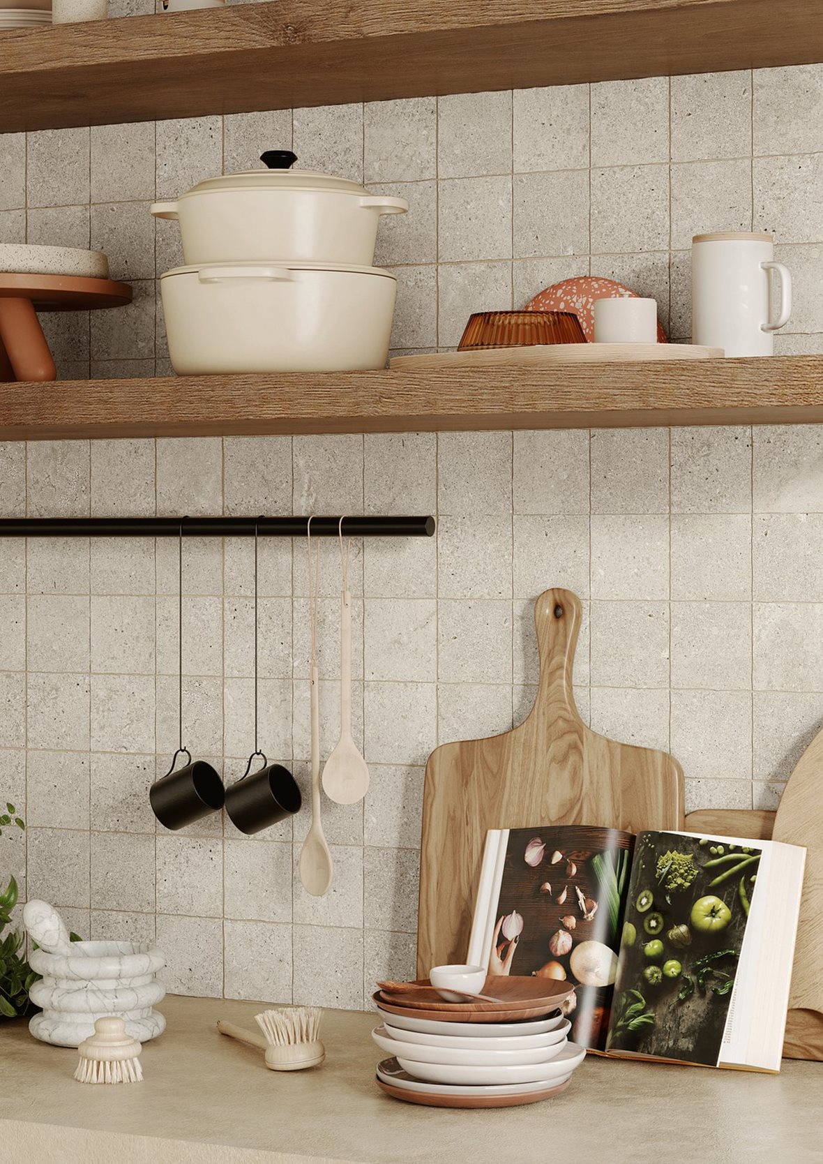 Keittiö, Klassinen, LPC Ravello, LPC Ravello lasitettu porcelanato seinälaatta 9,7X9,7 04 chalk tasapintainen matta vaalea beige kivi