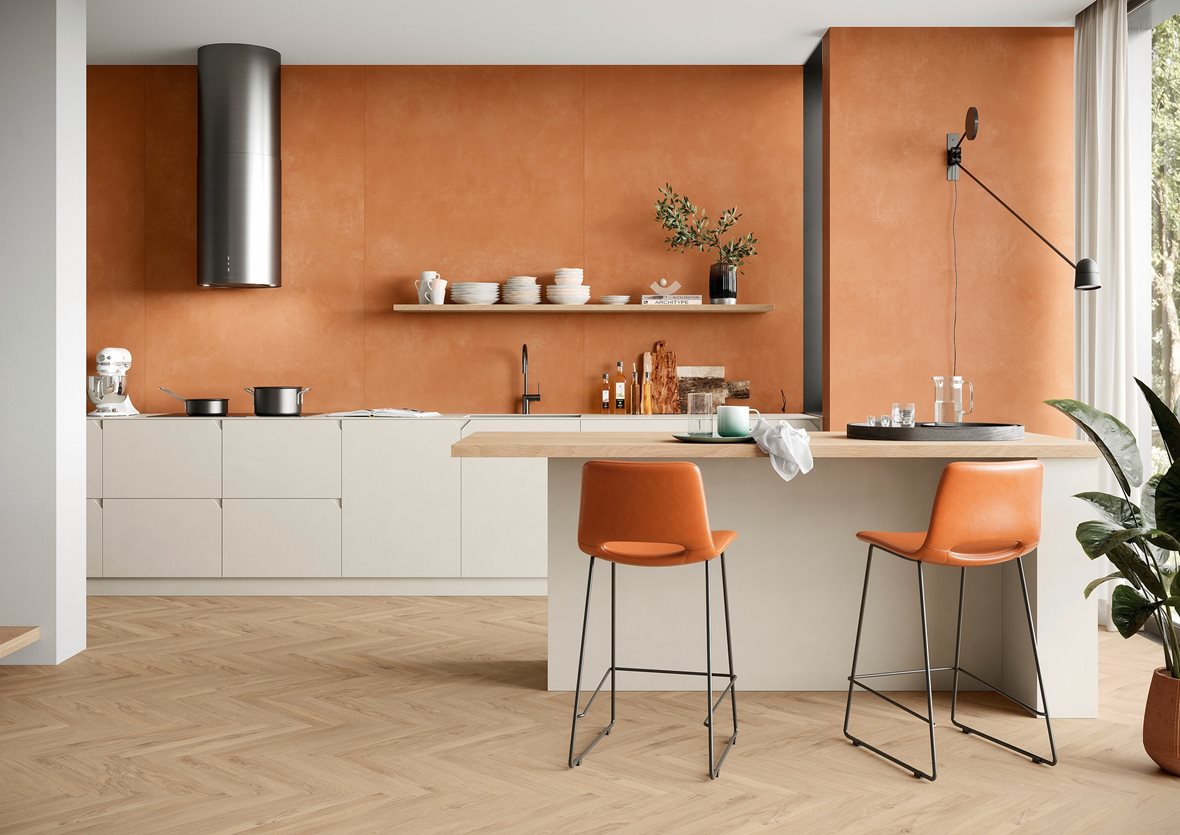 Keittiö, Moderni, LPC Sense, LPC Sense lasitettu porcelanato seinälaatta lattialaatta ulkolaatta 120X278 02 ruska tasapintainen matta tumma oranssi vivahteikas