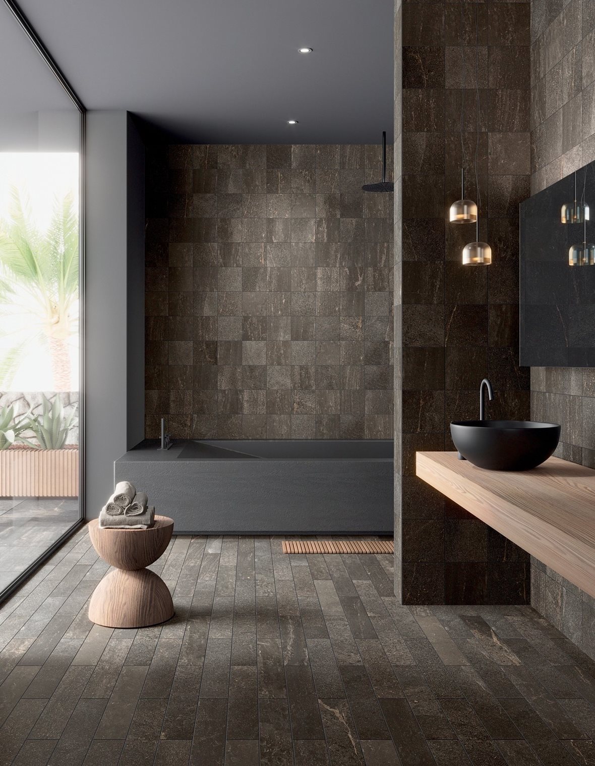 Kylpyhuone, Klassinen, LPC Sicily Re60, LPC Sicily Re60 lasittamaton porcelanato seinälaatta lattialaatta ulkolaatta 10X60 05 Lava tasapintainen silotettu matta tumma ruskea kivi, LPC Sicily Re60 lasittamaton porcelanato seinälaatta lattialaatta ulkolaatta 20X20 05 Lava tasapintainen silotettu matta tumma ruskea kivi