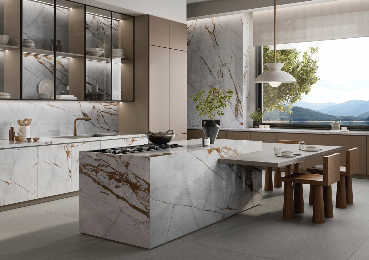 Keittiö, Klassinen, LPC Valeria, LPC Valeria lasitettu porcelanato seinälaatta lattialaatta 120x280 07L Azul tasapintainen kiillotettu vaalea sininen marmori
