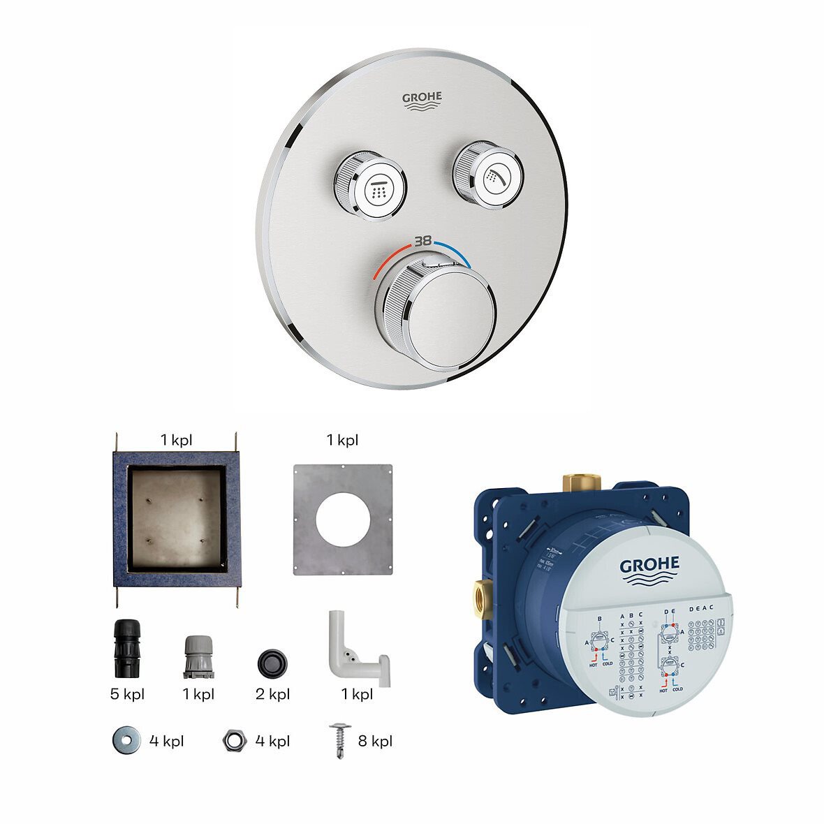 GROHE Grohtherm SmartControl pintaosa termostaattihanalle paketti pyöreä supersteel 2 toimintoa