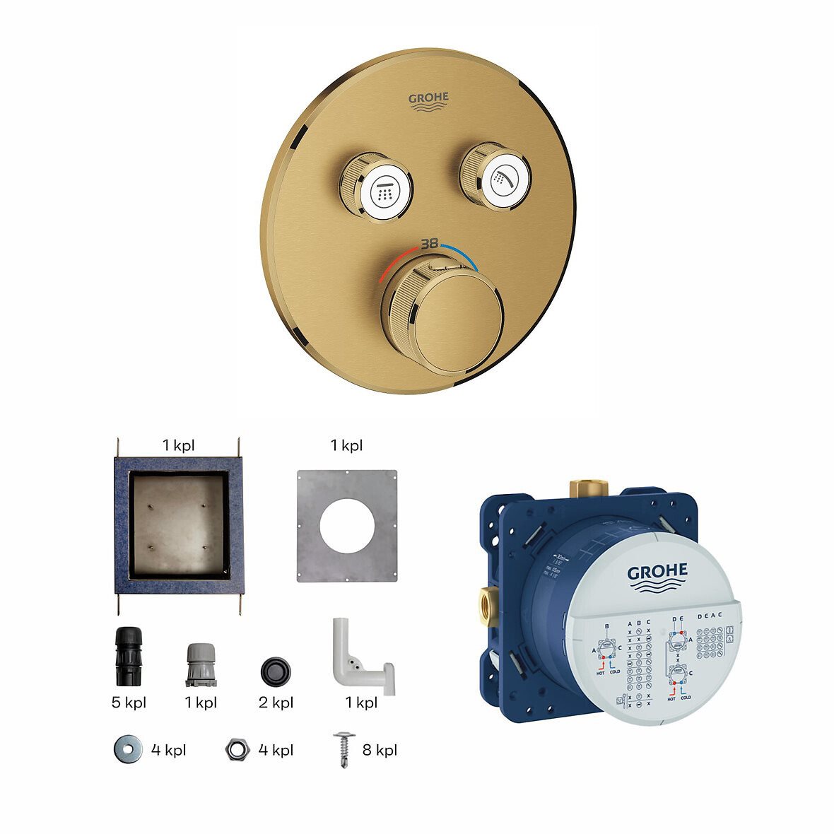 GROHE Grohtherm SmartControl pintaosa termostaattihanalle paketti pyöreä brushed cool sunrise 2 toimintoa