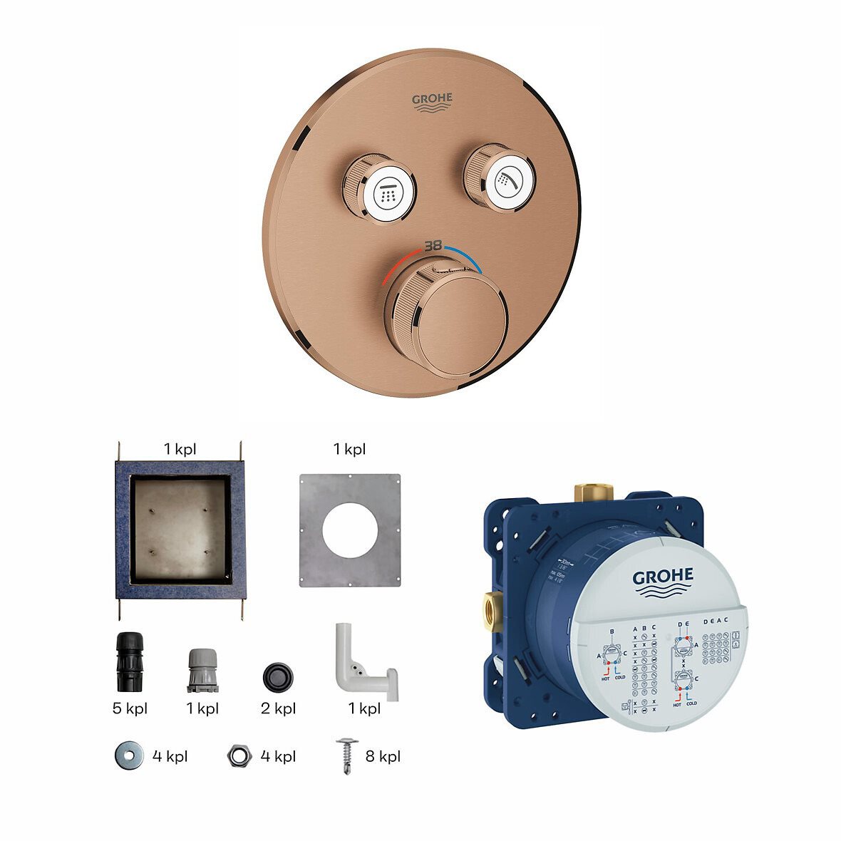 GROHE Grohtherm SmartControl pintaosa termostaattihanalle paketti pyöreä brushed warm sunset 2 toimintoa