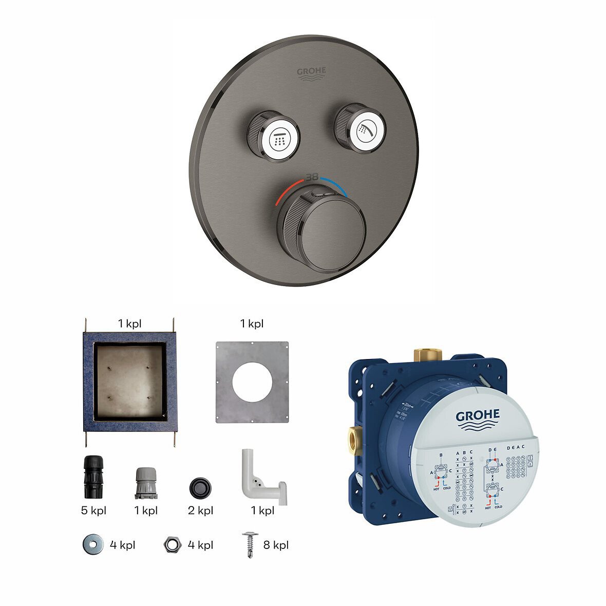 GROHE Grohtherm SmartControl pintaosa termostaattihanalle paketti pyöreä brushed hard graphite 2 toimintoa