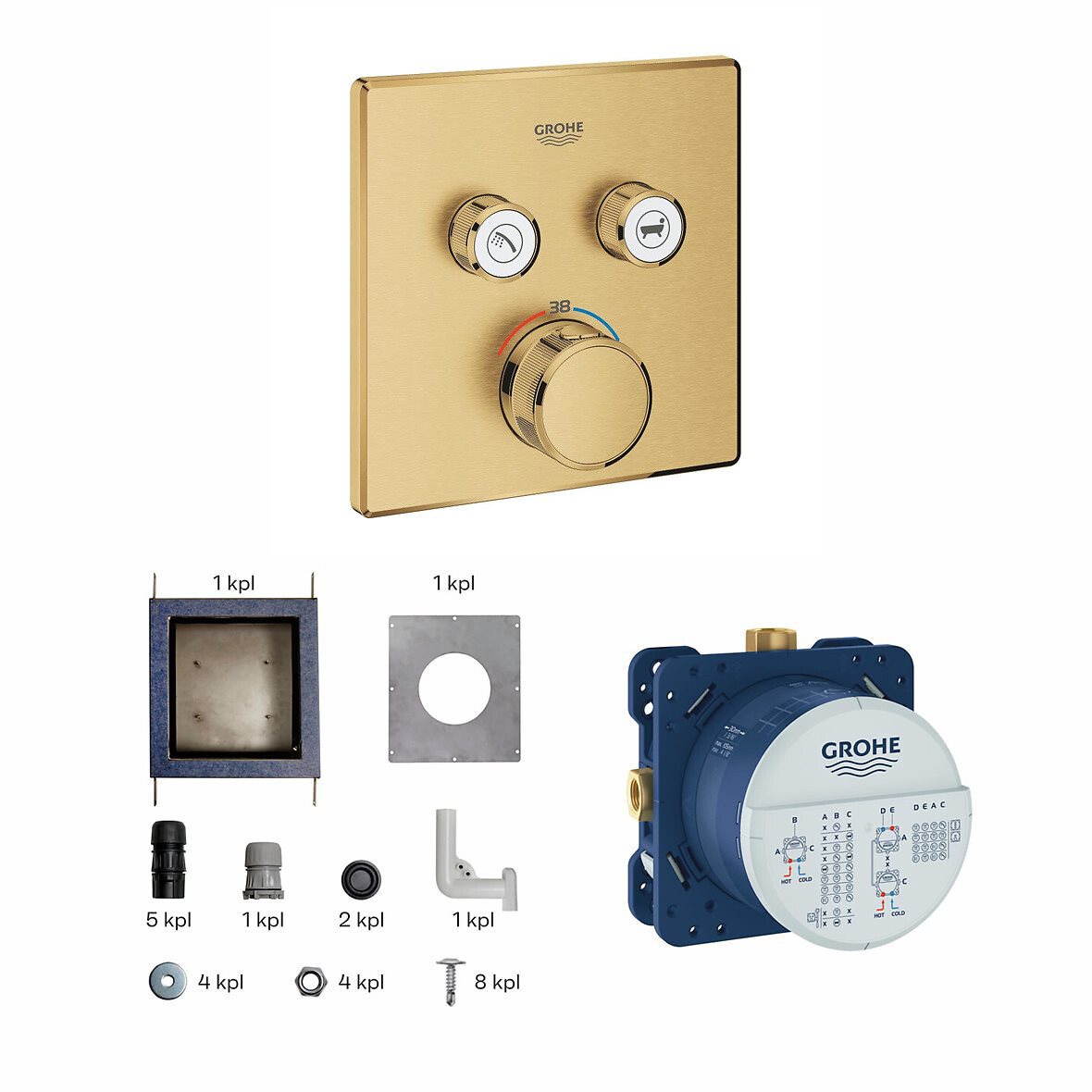 GROHE Grohtherm SmartControl pintaosa termostaattihanalle paketti neliö brushed cool sunrise 2 toimintoa