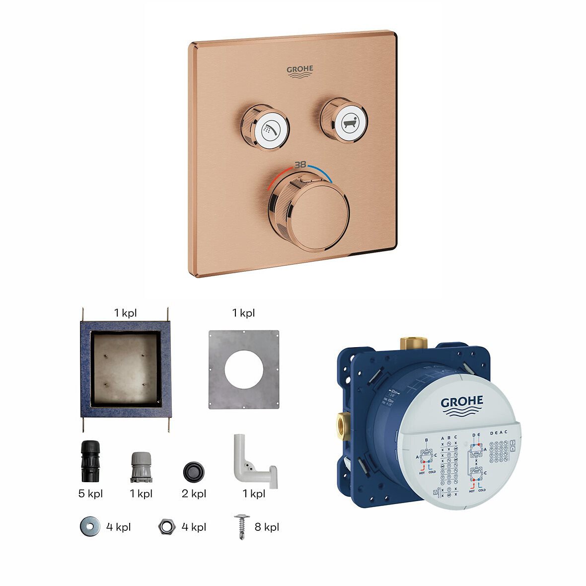 GROHE Grohtherm SmartControl pintaosa termostaattihanalle paketti neliö brushed warm sunset 2 toimintoa