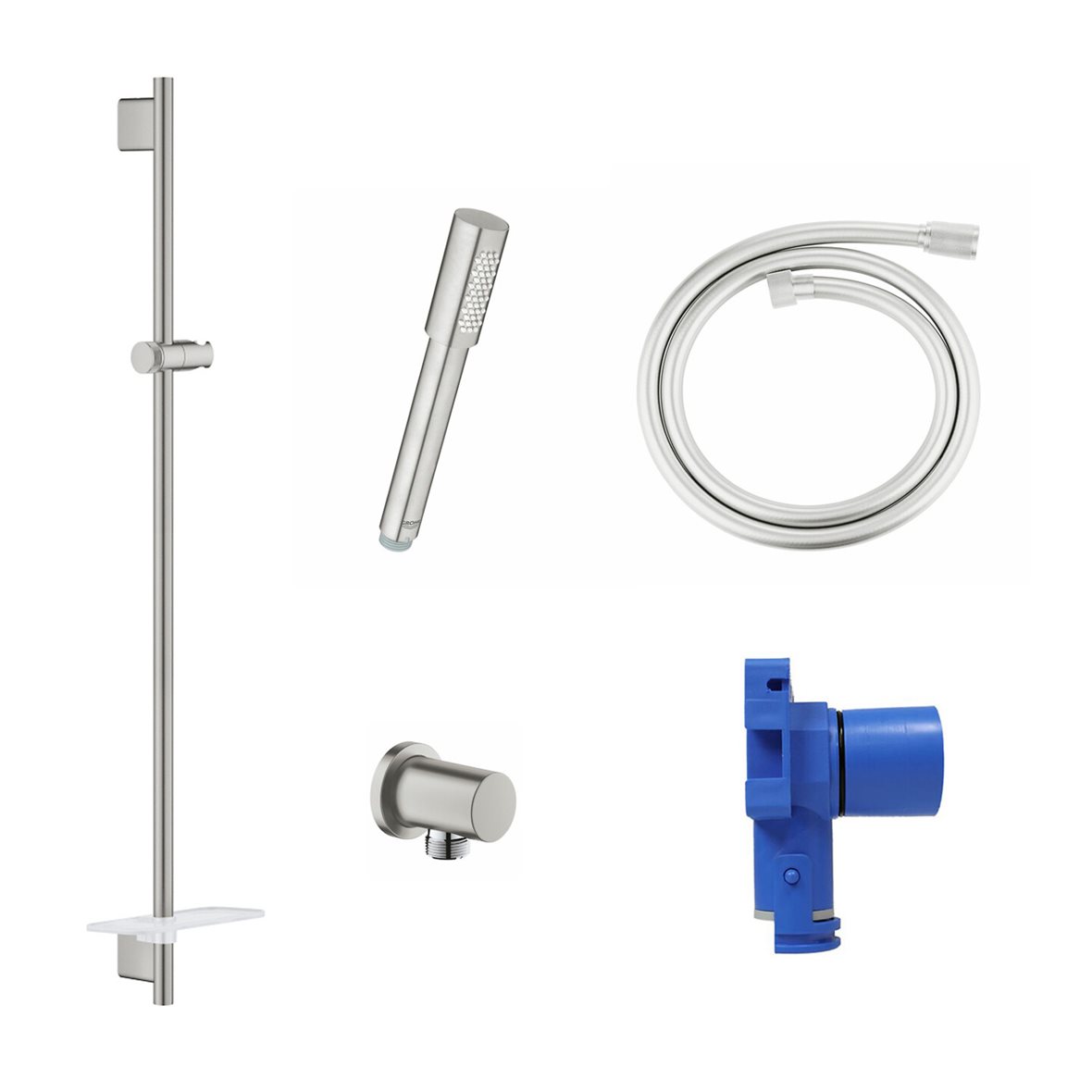 GROHE Sena Stick suihkusetti 90 cm paketti seinäliittimellä ja saippuatelineellä supersteel 6,5 l/min