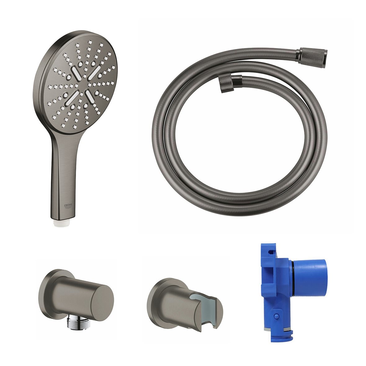 GROHE Rainshower SmartActive 130 suihkusetti 3 suihkumuotoa paketti seinäliittimellä brushed hard graphite 8,5 l/min