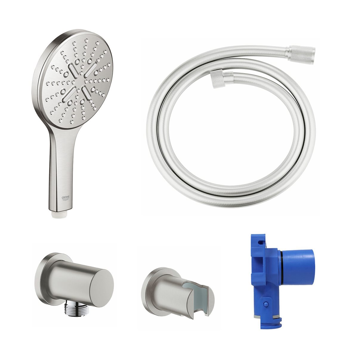 GROHE Rainshower SmartActive 130 suihkusetti 3 suihkumuotoa paketti seinäliittimellä supersteel 8,5 l/min