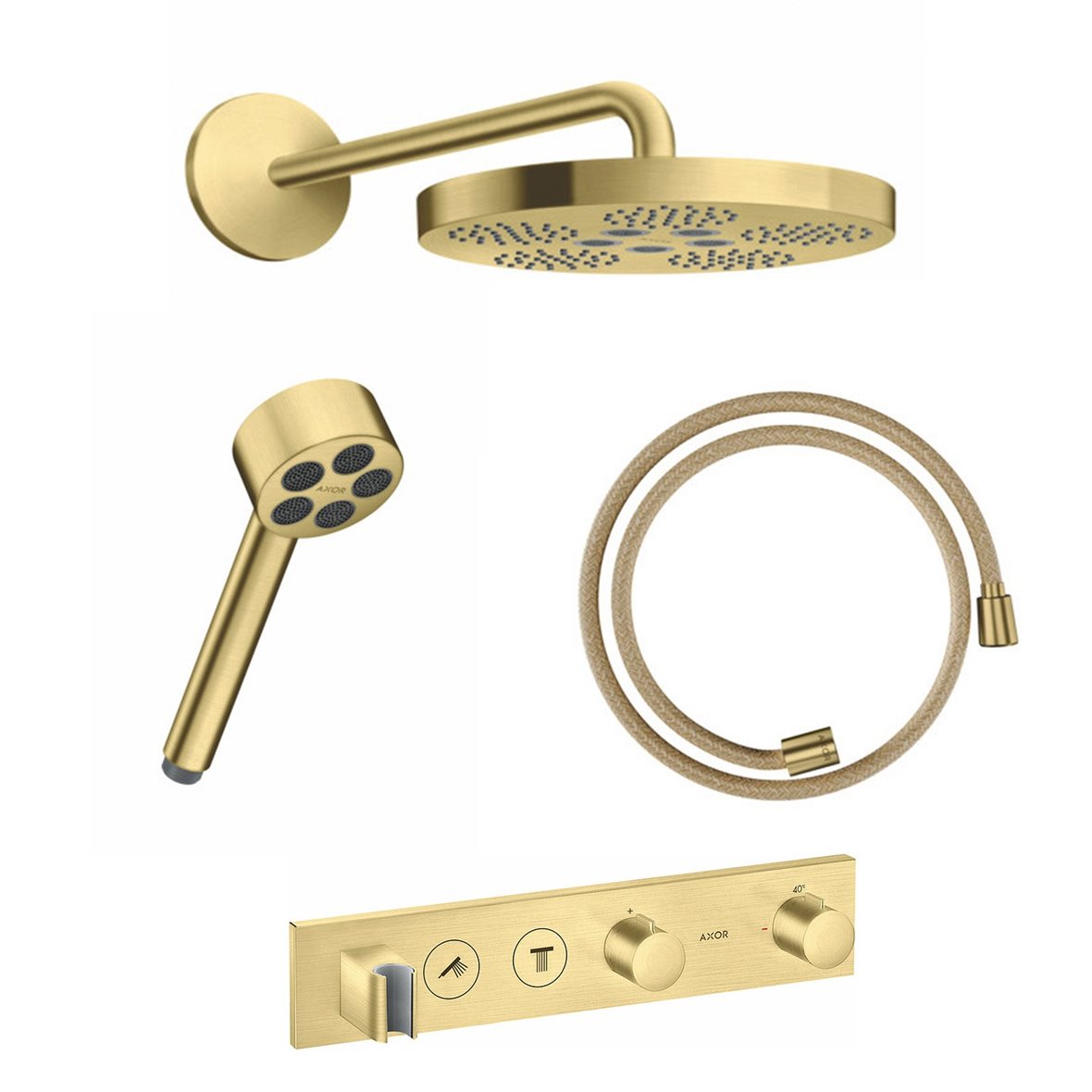 AXOR One PowderRain piiloasennettava sadesuihkusetti 1 suihkumuotoa harjattu messinki