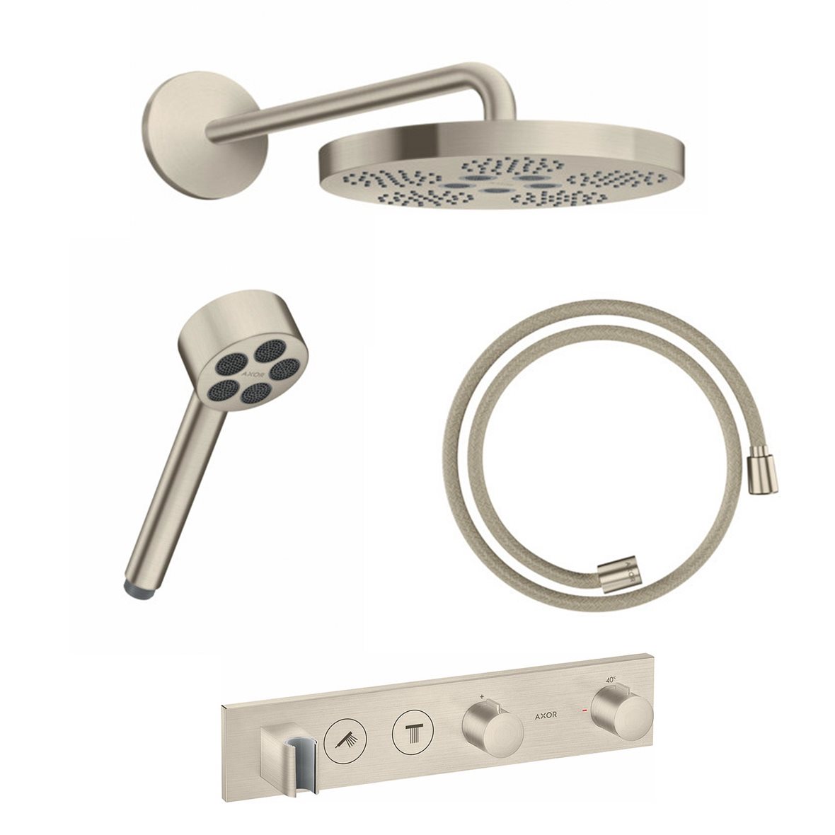 AXOR One PowderRain piiloasennettava sadesuihkusetti 1 suihkumuotoa harjattu nikkeli