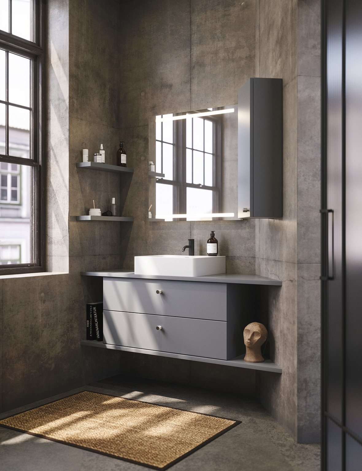 WC, Moderni, Dansani Luna, Dansani Luna allaskaappi 100x48x44 cm mattavalkoinen 2 ltk ilman vetimiä, Dansani Luna Menuet kalusteallas 101X45X7,3 cm valkoinen posliini valkoinen, Dansani peilit ja peilikaapit, Dansani Level peili valolla 80x80x3,1 cm päävalaistus valaistuksenohjaus, Dansani Luna seinähylly 70x3,2x14,5 cm tuhkanharmaa, Dansani Luna seinähylly 50x3,2x14,5 cm mattaharmaa, Dansani Luna pesuallas tason päälle 50X42X12 cm valkoinen posliini valkoinen, Dansani Luna Urban pieni kaappi 30x80x19 cm ma