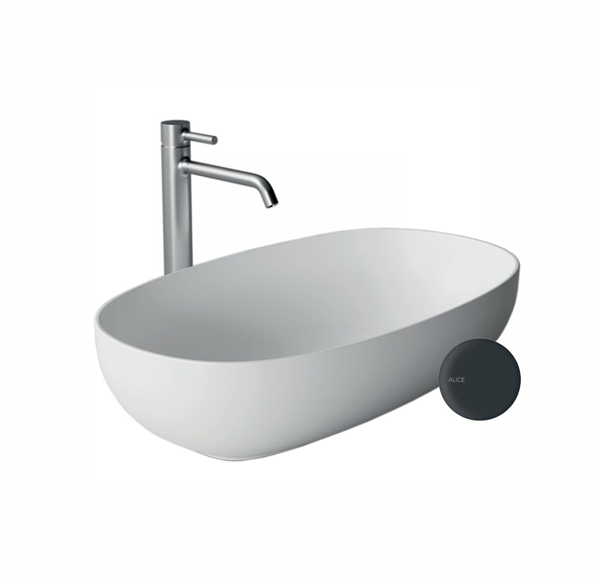 Alice Ceramica FORM malja-allas 60X35X15 cm mattamusta posliini matta musta