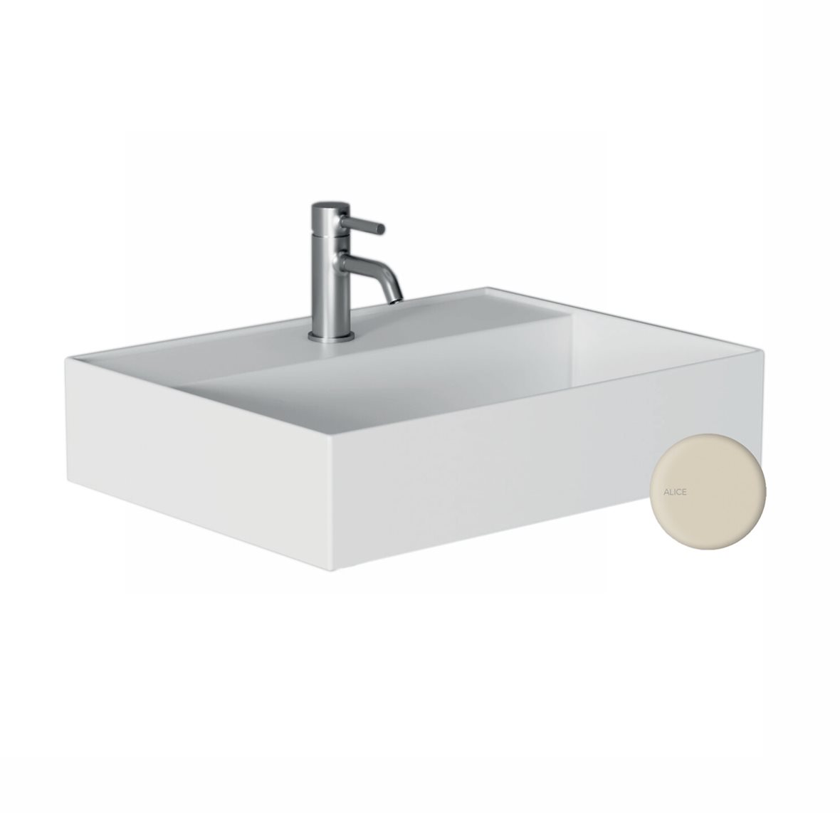 Alice Ceramica HIDE seinään asennettava pesuallas 60X45X14 cm hiekka posliini matta beige