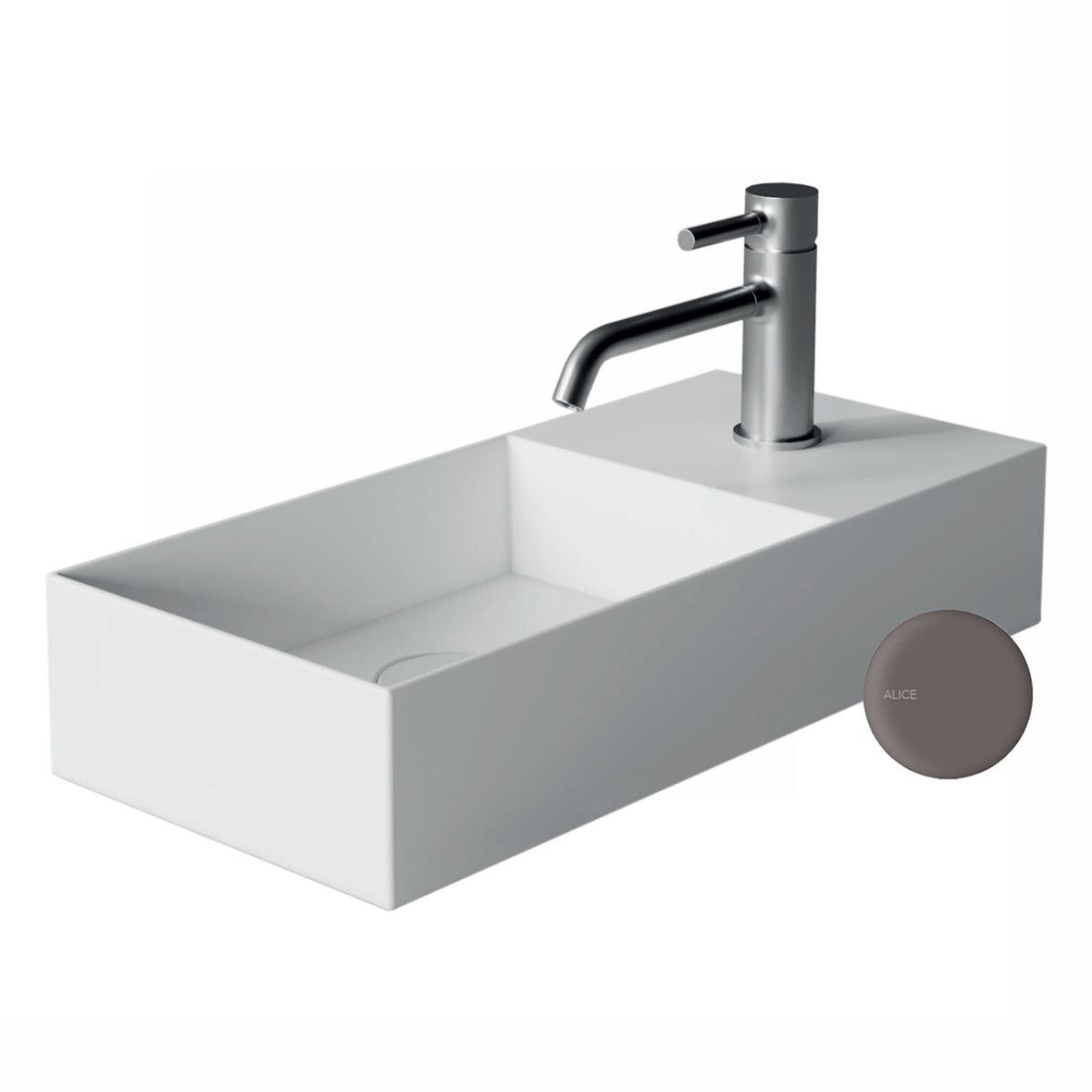 Alice Ceramica SPY seinään tai tason päälle asennettava pieni pesuallas 55X25X11 cm kahvi posliini oikealla kulho vasemmalla matta ruskea