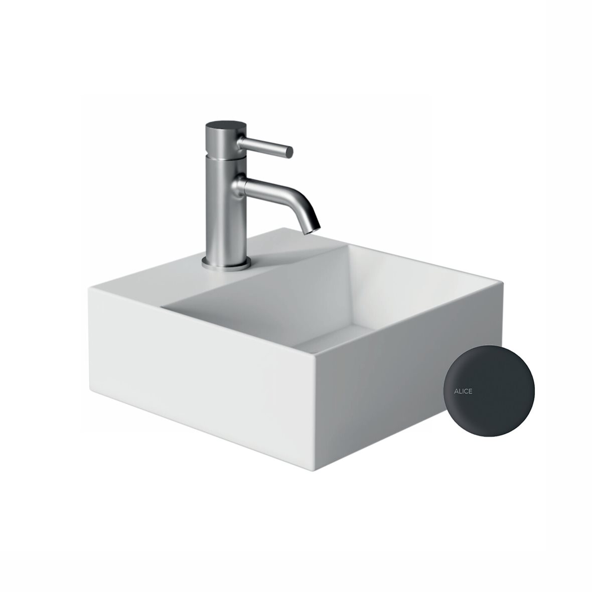 Alice Ceramica SPY seinään tai tason päälle asennettava pieni pesuallas 30X30X11 cm mattamusta posliini matta musta