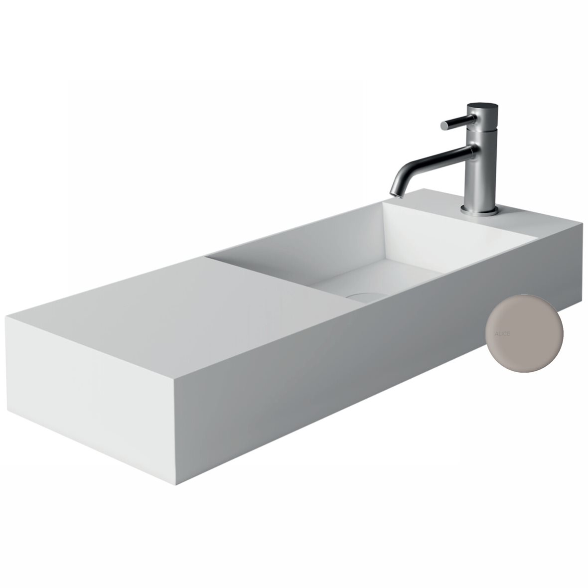 Alice Ceramica SPY seinään tai tason päälle asennettava pieni pesuallas 75X27X11 cm harmaa posliini oikealla kulho oikealla matta harmaa