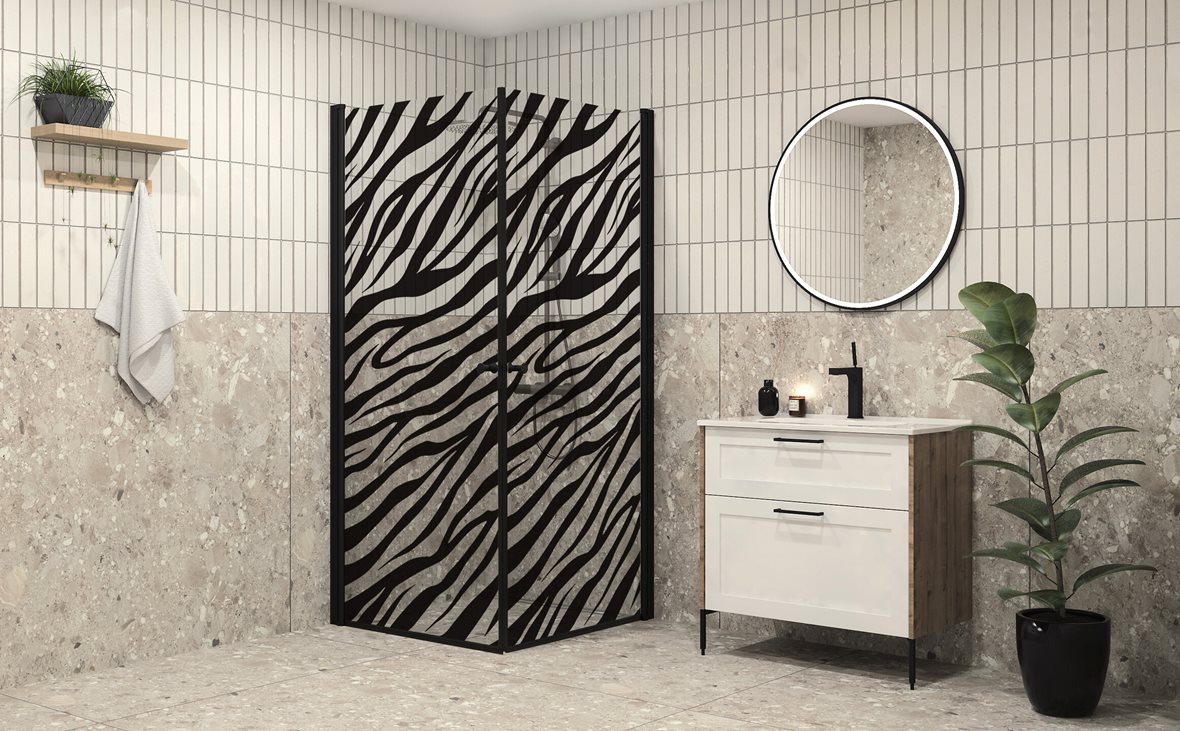 Kylpyhuone, Moderni, Perfct Black, Perfct Black Zebra suihkuovi 90x200 cm mattamusta/kirkas kätisyys vaihdettavissa