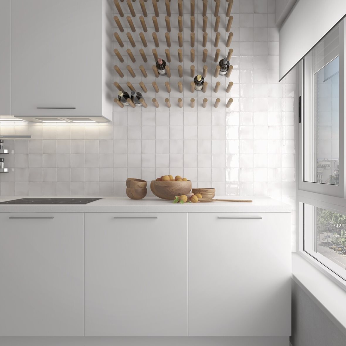 Keittiö, Moderni, Pukkila Manacor, Pukkila Manacor lasitettu kaakeli seinälaatta 10X10 White laineileva kiiltävä vaalea valkoinen vivahteikas