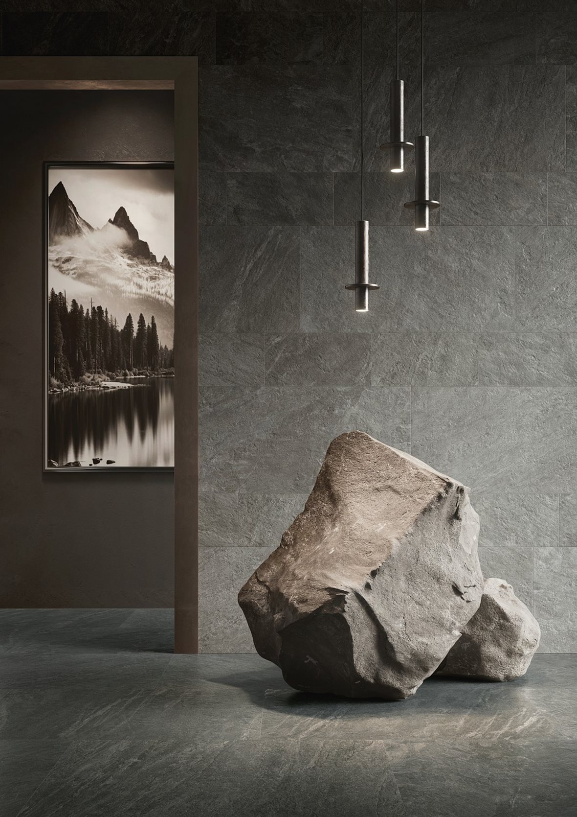 Käytävät, Klassinen, Pukkila Quartziti, Pukkila Quartziti lasitettu porcelanato seinälaatta lattialaatta ulkolaatta 30x60 04 Black tasapintainen matta tumma musta kivi, Pukkila Quartziti lasitettu porcelanato seinälaatta lattialaatta ulkolaatta 60X120 04 Black tasapintainen matta tumma musta kivi