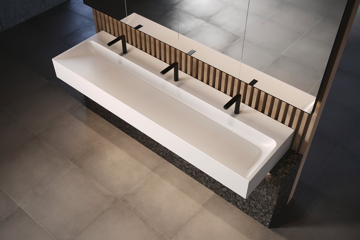 Balteco U-series, Balteco U-series seinään asennettava mittatilaus pesuallas 210-260X0X0 cm valkoinen kivikomposiitti matta valkoinen