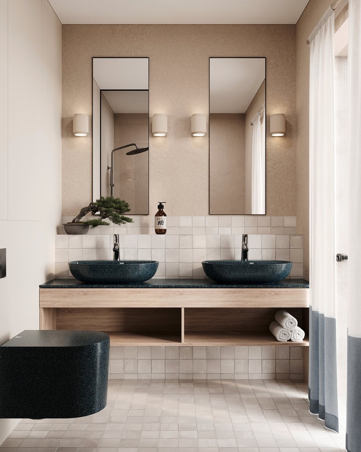 Woodio Block, Woodio Block WC-istuin seinään 542 rimless istuinkansi vaimennuksella puukomposiitti Arctic, Woodio Soft, Woodio Soft malja-allas 60X40X13,8 cm Arctic matta sininen