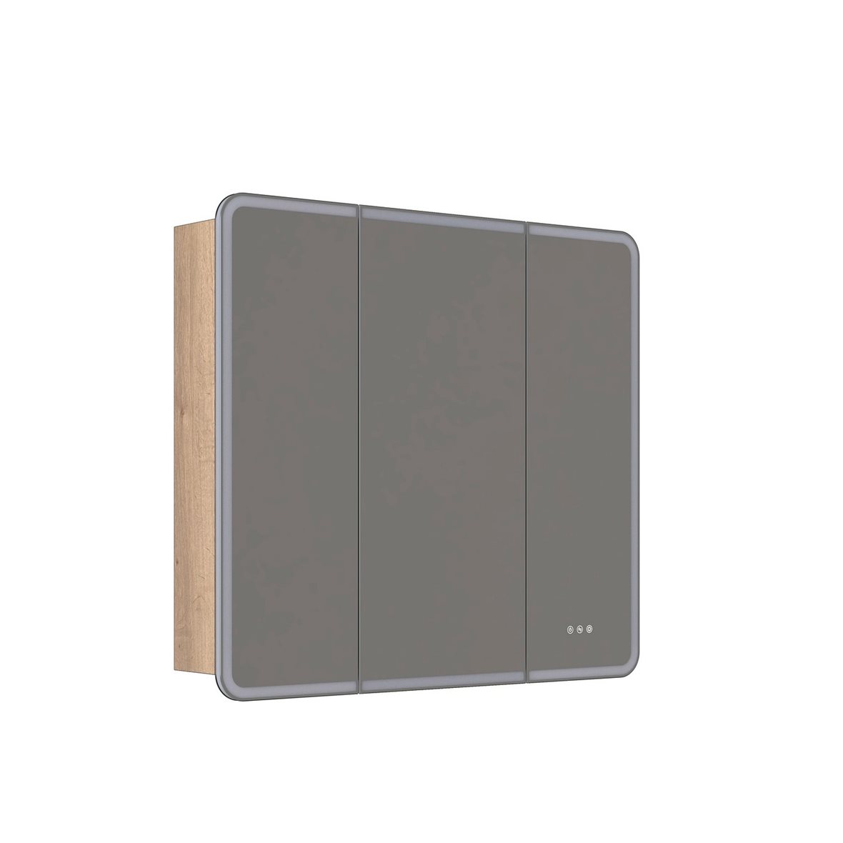 Dansani Luna Radience valaisinpeilikaappi 100x90x16,5 cm luonnontammi 3 ovea päävalaistus valaistuksenohjaus pistorasia oikealla huurtumaton