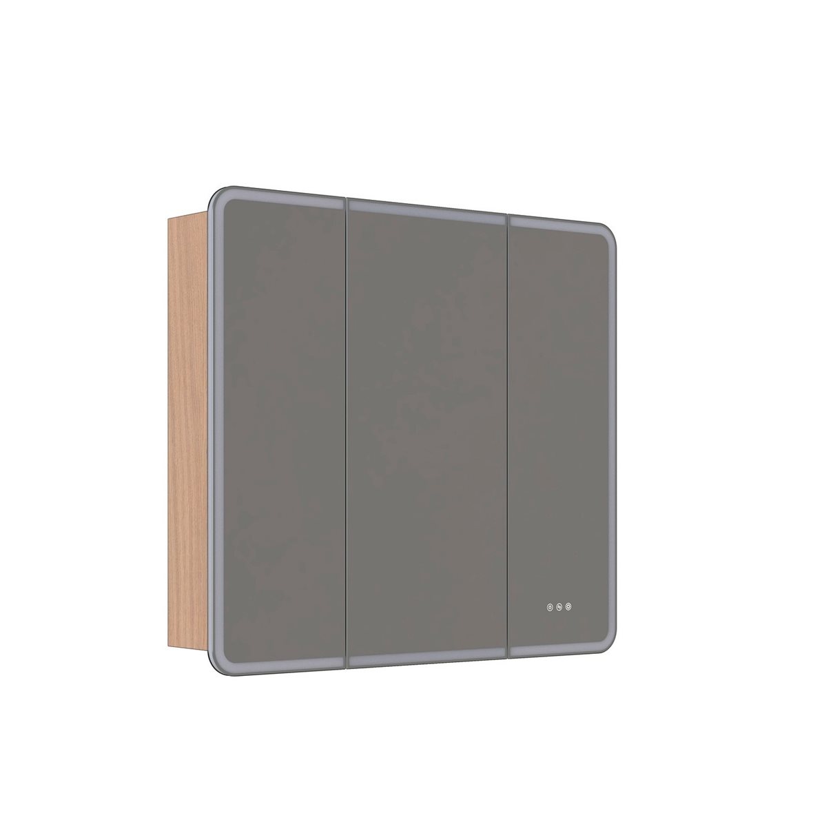 Dansani Luna Radience valaisinpeilikaappi 100x90x16,5 cm vaalea tammi 3 ovea päävalaistus valaistuksenohjaus pistorasia oikealla huurtumaton