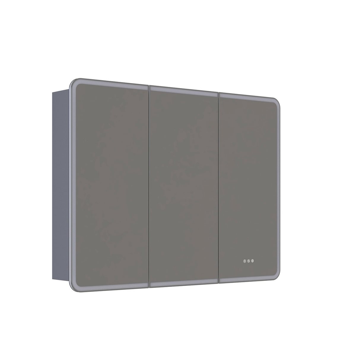 Dansani Luna Radience valaisinpeilikaappi 120x90x16,5 cm mattaharmaa 3 ovea päävalaistus valaistuksenohjaus pistorasia oikealla huurtumaton