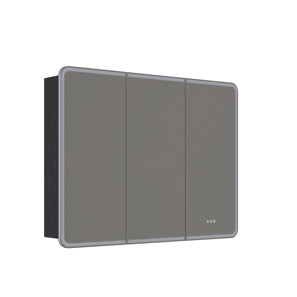 Dansani Luna Radience valaisinpeilikaappi 120x90x16,5 cm hiili 3 ovea päävalaistus valaistuksenohjaus pistorasia oikealla huurtumaton