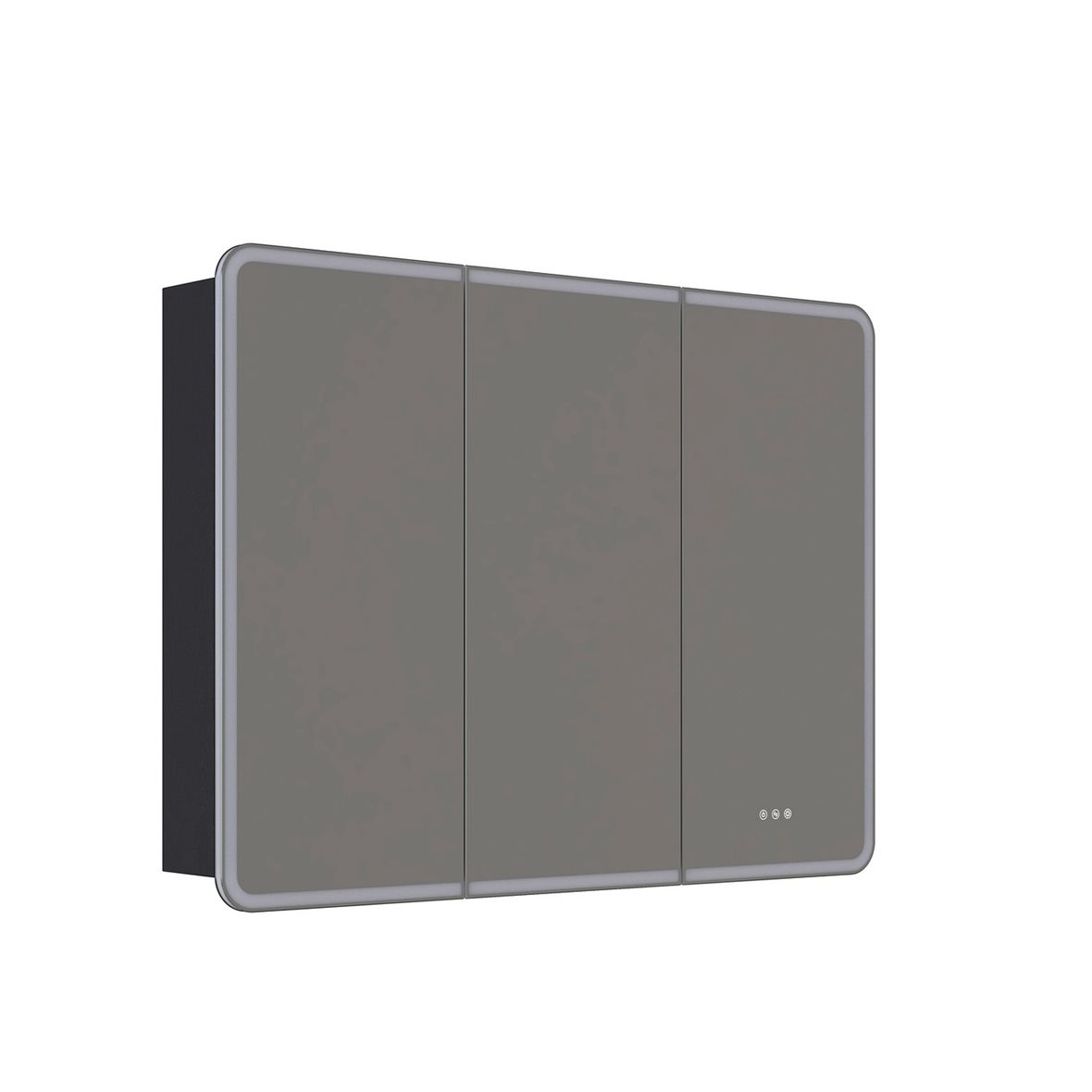 Dansani Luna Radience valaisinpeilikaappi 120x90x16,5 cm musta tammi 3 ovea päävalaistus valaistuksenohjaus pistorasia oikealla huurtumaton